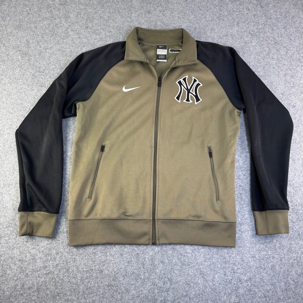 Nike MLB New York Yankees Track Jacket Mens Medium Olive Green Black Full Zip